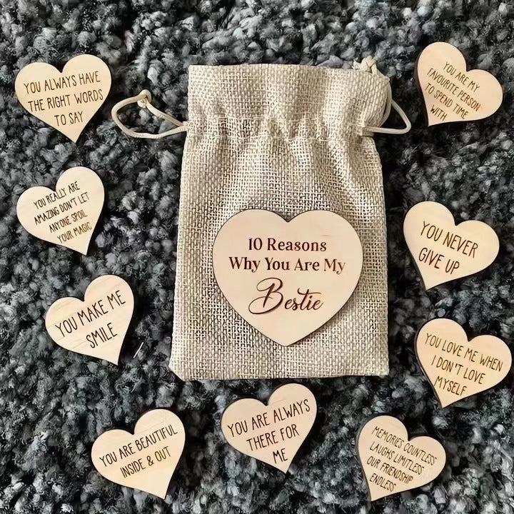 Declare your love for your best friend with Why You Are My Bestie With Wood Heart Tokens. Show them just how much they mean to you with these adorable tokens. The perfect gift to celebrate your unbreakable bond and create lasting memories together.
