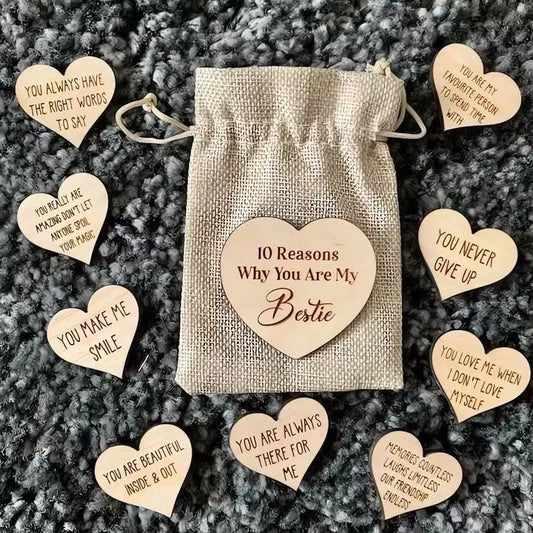 Declare your love for your best friend with Why You Are My Bestie With Wood Heart Tokens. Show them just how much they mean to you with these adorable tokens. The perfect gift to celebrate your unbreakable bond and create lasting memories together.
