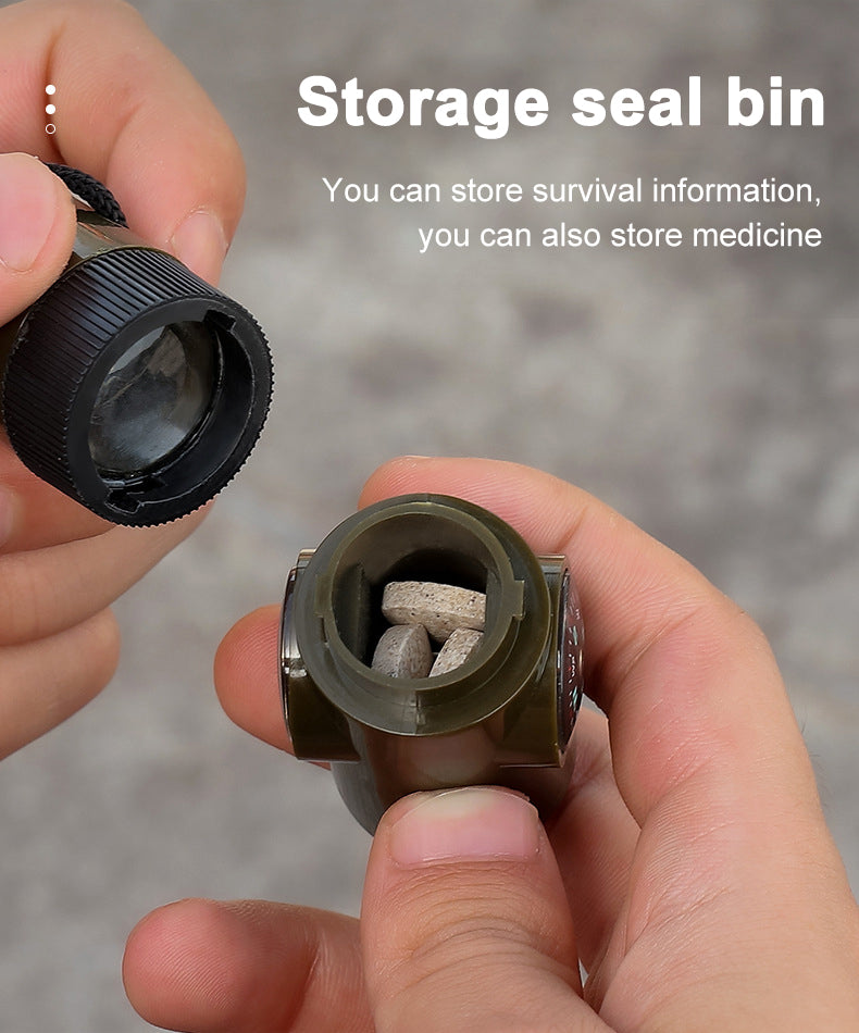 This 7-in-1 Survival Whistle is an essential accessory for any outdoor enthusiast. Featuring a thermometer, compass, flint, signal mirror, and other emergency supplies, this whistle is designed to give you the edge in any situation.