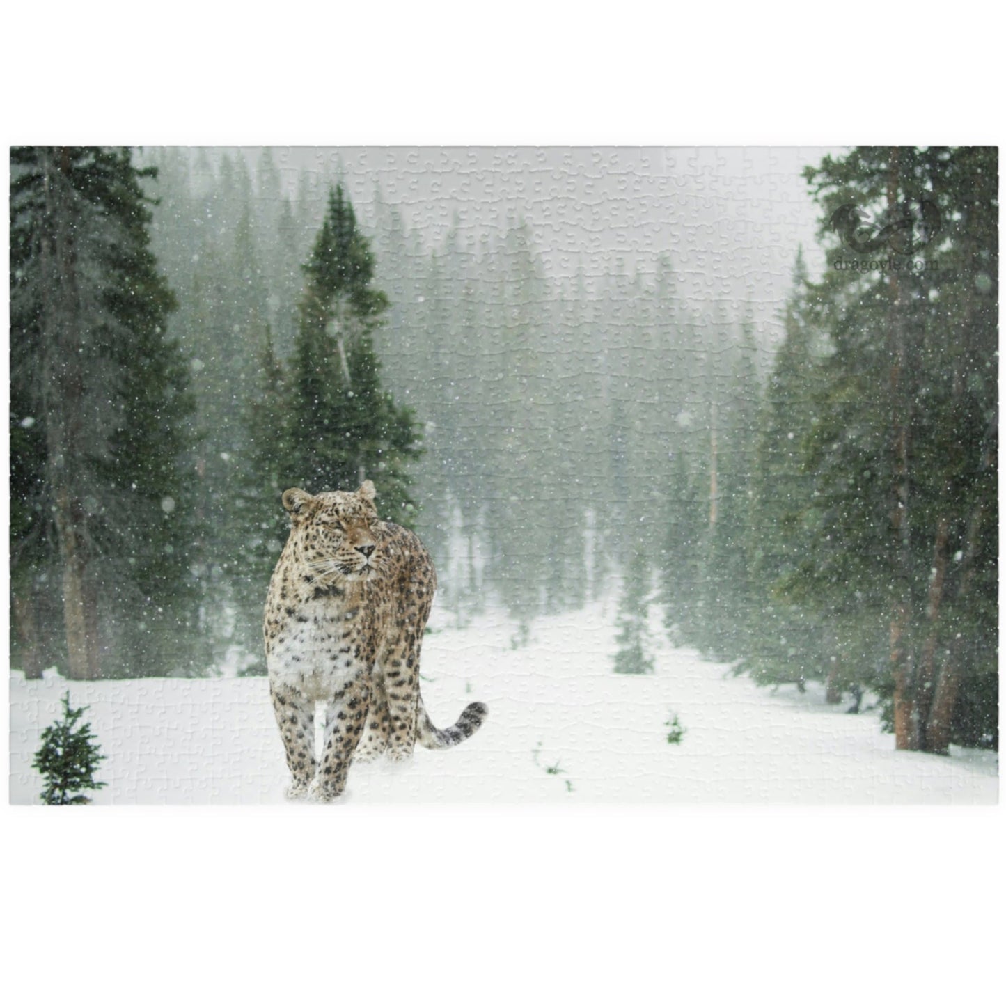 Take on the challenge of this Leopard In A Snow Storm Puzzle! With 110 to 1014 pieces, this puzzle will put your skills to the test as you piece together a stunning image of a leopard in its natural habitat.