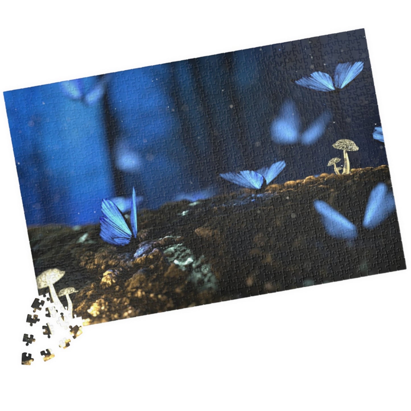 Indulge in the magical world of nature with our Glowing Mushrooms Blue Butterflies Puzzle. Designed with intricate details of glowing mushrooms and blue butterflies, this puzzle will transport you to a whimsical wonderland. Choose from 110 to 1014 pieces for a challenging yet relaxing experience. Perfect for any puzzle enthusiast looking for a touch of luxury in their leisure time.