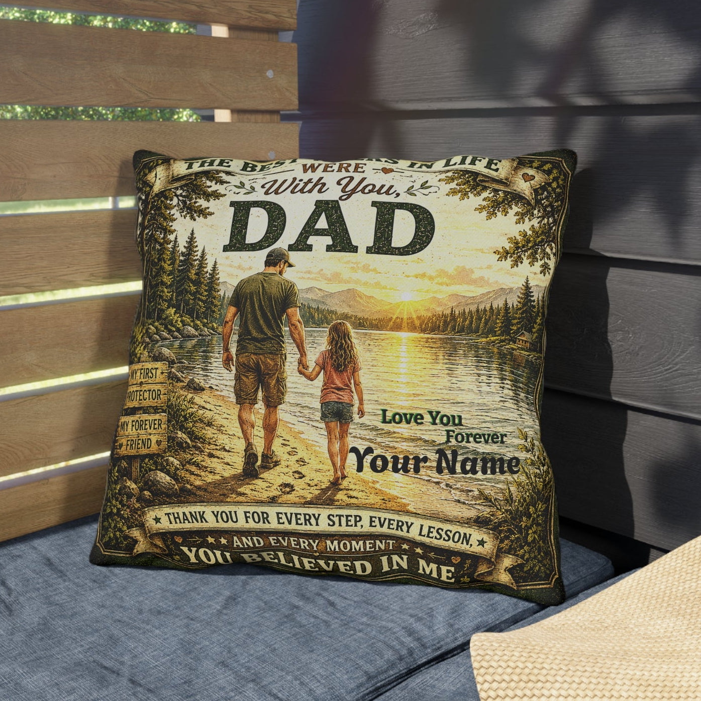 Personalized Blessings In Life With Daughter 2-Sided Scenic & Classic Father’s Day Pillow