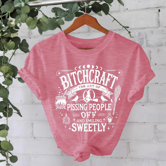 Bitchcraft Halloween Printed Round Neck Loose T-shirt