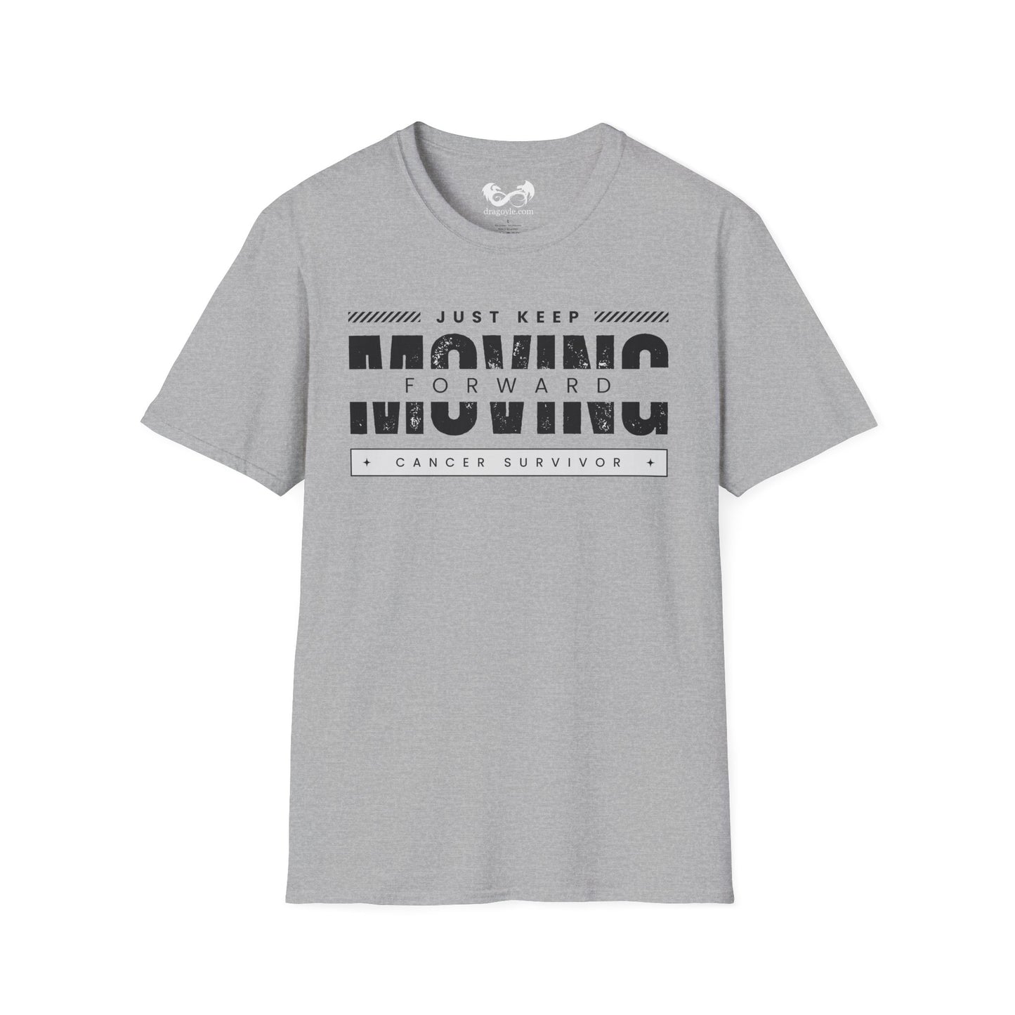 This unisex t-shirt is a canvas for self-expression, crafted for those who embrace resilience. With the phrase "Just Keep Moving Forward - Cancer Survivor" emblazoned across the chest, it celebrates strength and spirit.