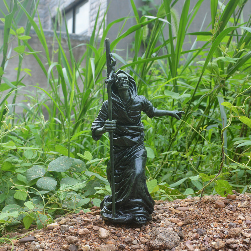 Spook up your garden with this unique hand-painted Grim Reaper sculpture! With its bold and daring design, it will be sure to add an adventurous touch to your Halloween décor.