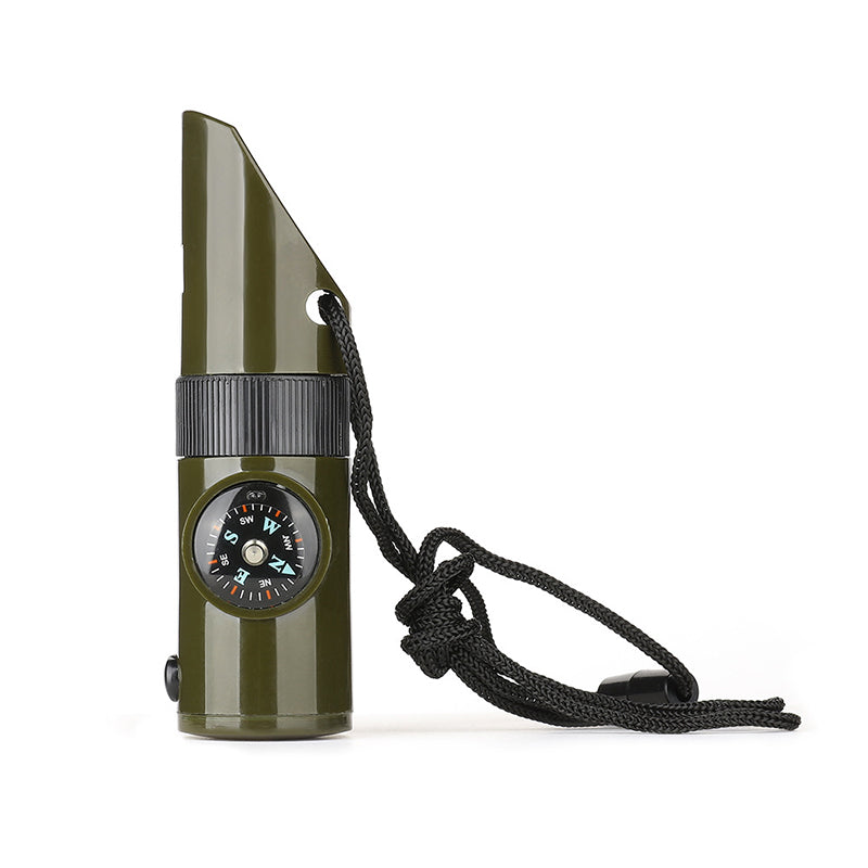 This 7-in-1 Survival Whistle is an essential accessory for any outdoor enthusiast. Featuring a thermometer, compass, flint, signal mirror, and other emergency supplies, this whistle is designed to give you the edge in any situation.