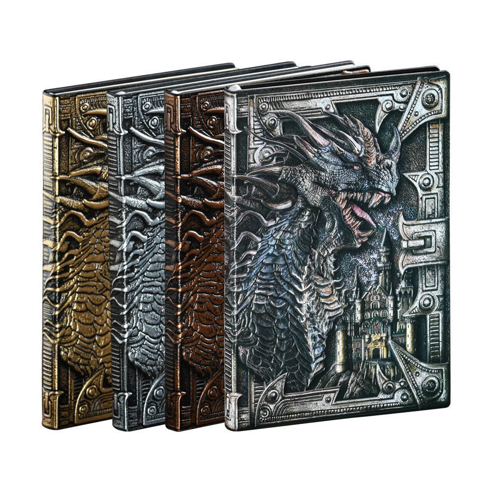 Retro Embossed Metal 3-D Dragon Notebook is the perfect accessory for those who desire a luxurious writing companion. Crafted with intricate embossed metal, this notebook will add an exclusive touch to your stationery collection. Capture your thoughts and ideas in style with this exquisite dragon notebook.