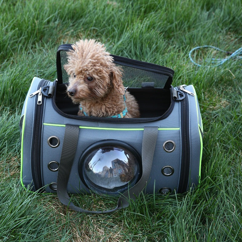 Introducing the Space Out Breathable Pet Carry Bag! With its breathable design, your furry friend can stay cool and comfortable during travel. This sleek and stylish pet bag also provides ample space for your pet to stretch and relax. Say goodbye to the hassle of uncomfortable pet carriers and hello to happy travels with your pet!