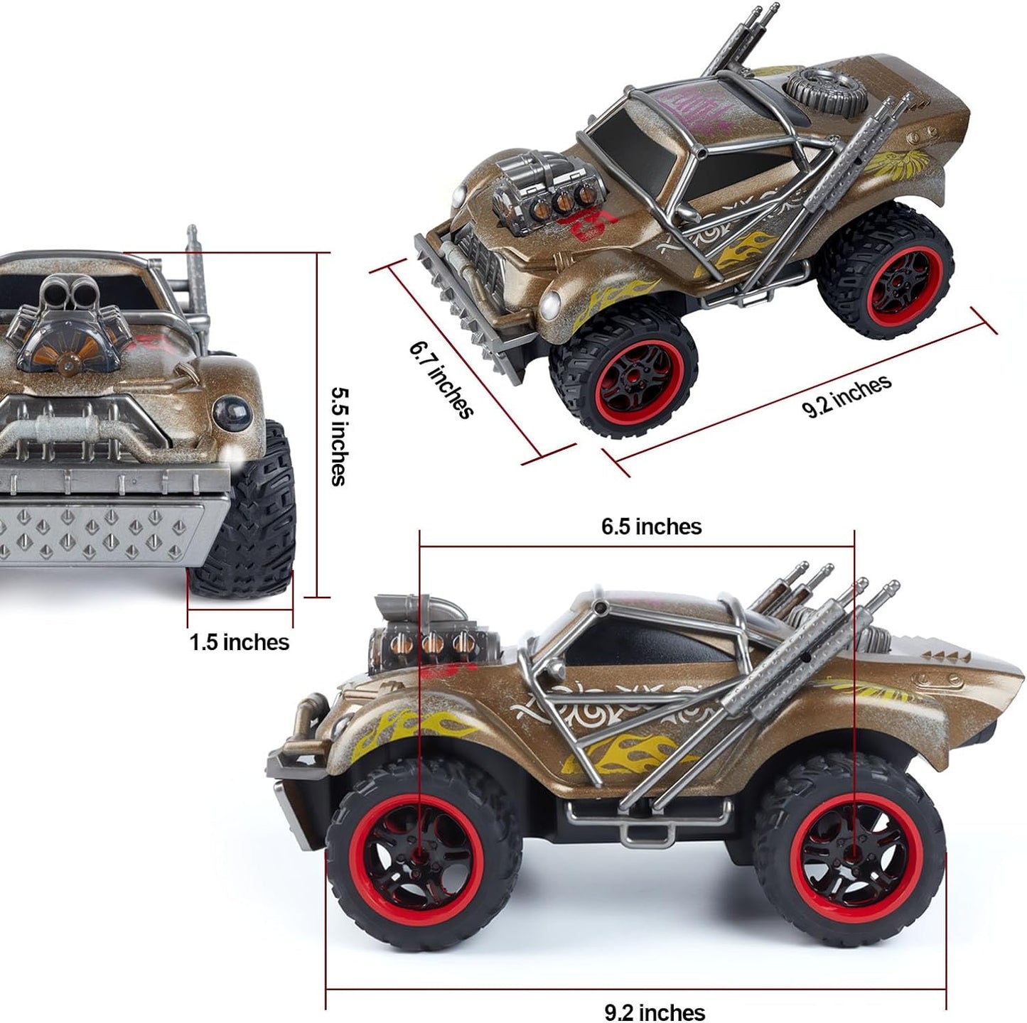 Wasteland Style 1:14 Scale 2.4GHz Model Racing Remote Control Car with Cool LED Lights and Realistic Sound, Hobby Electric RC Car Toys for Boys and Adults (Golden)