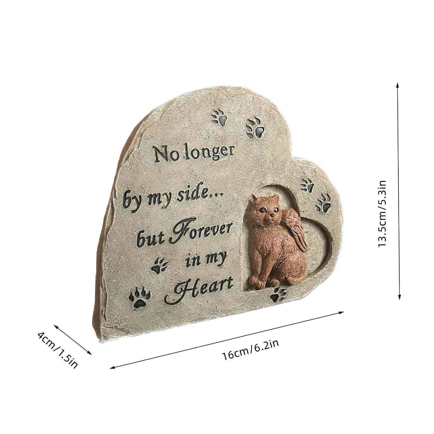 Celebrate the love you shared and the sweet memory of your feline companion with our heart-shaped resin cat monument. Crafted with care, this beautiful tribute serves as a timeless reminder of the bond you shared. Honor your beloved pet with a lasting memorial.