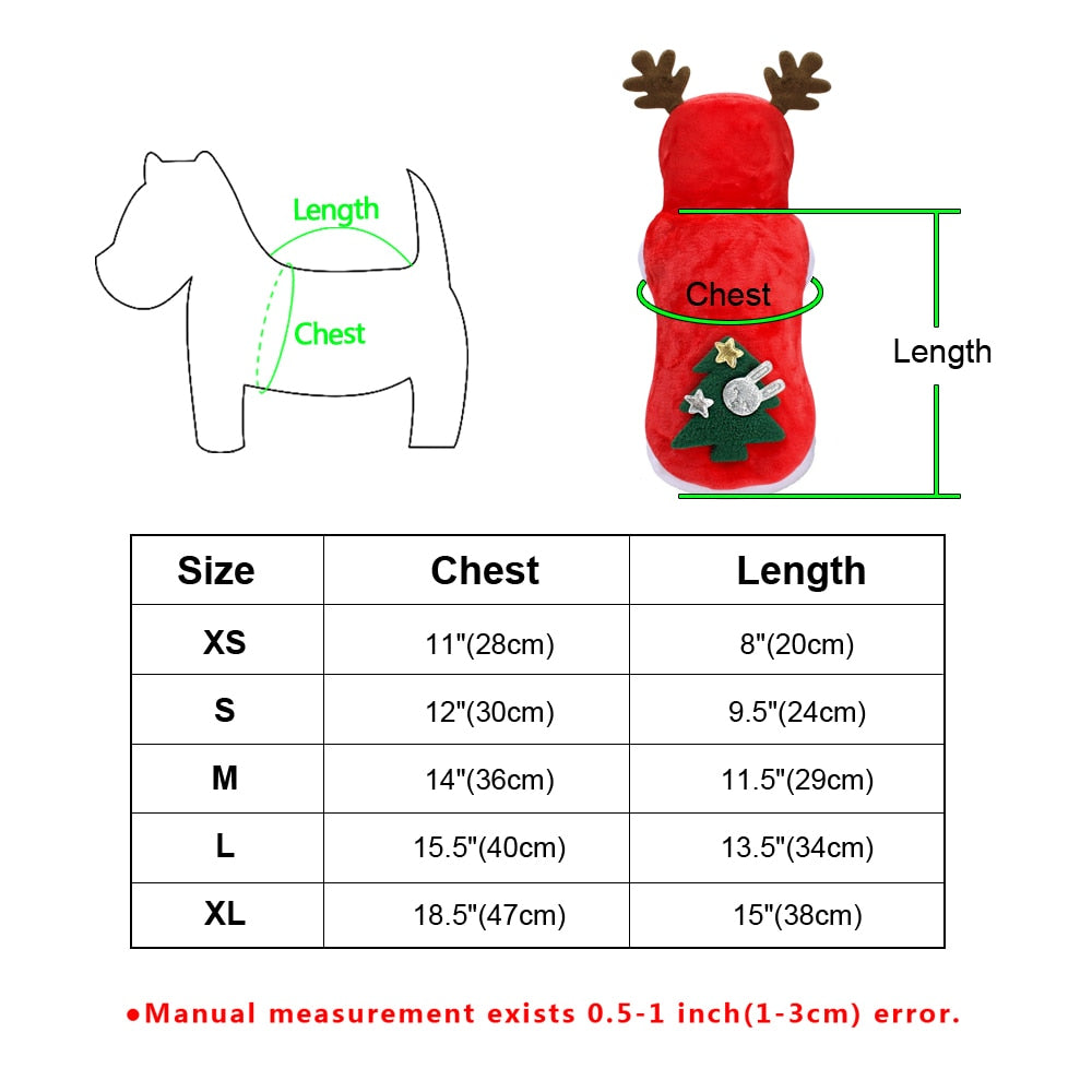 Christmas Red Cat & Dog Coat With Reindeer Antlers