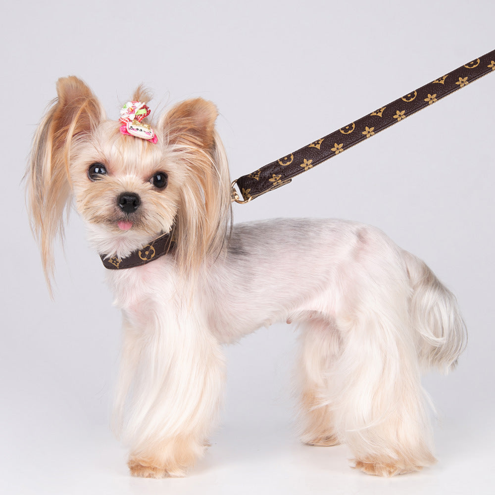 This PU Leather Flower Dog Collar and Leash set combines durability with style, crafted from high-quality synthetic leather for long-lasting wear. The floral design adds a tasteful, elegant touch to your pet’s daily walks, while sturdy construction is wear resistant and ensures secure handling.