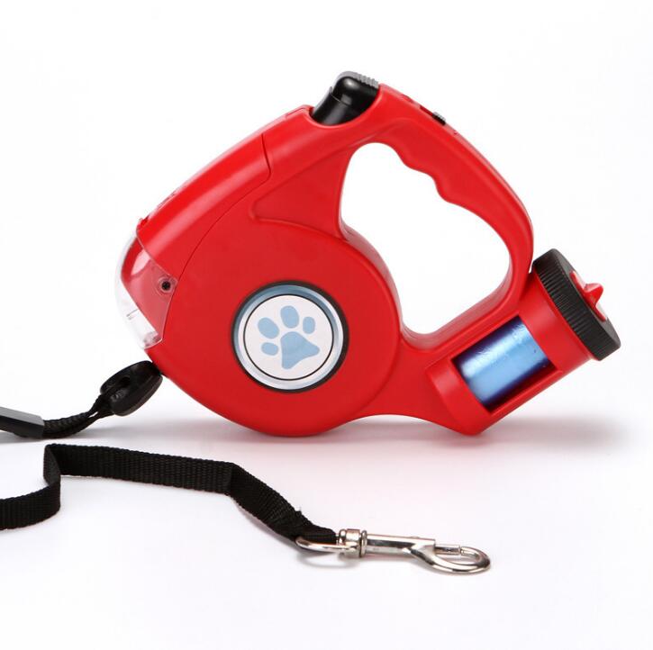 Introducing the ultimate leash for dog owners! This retractable leash comes with a convenient poop bag dispenser and built-in LED flashlight for night walks. With a comfortable handle and sturdy design, enjoy the freedom to walk and play with your furry friend while keeping the environment clean and safe at all times.