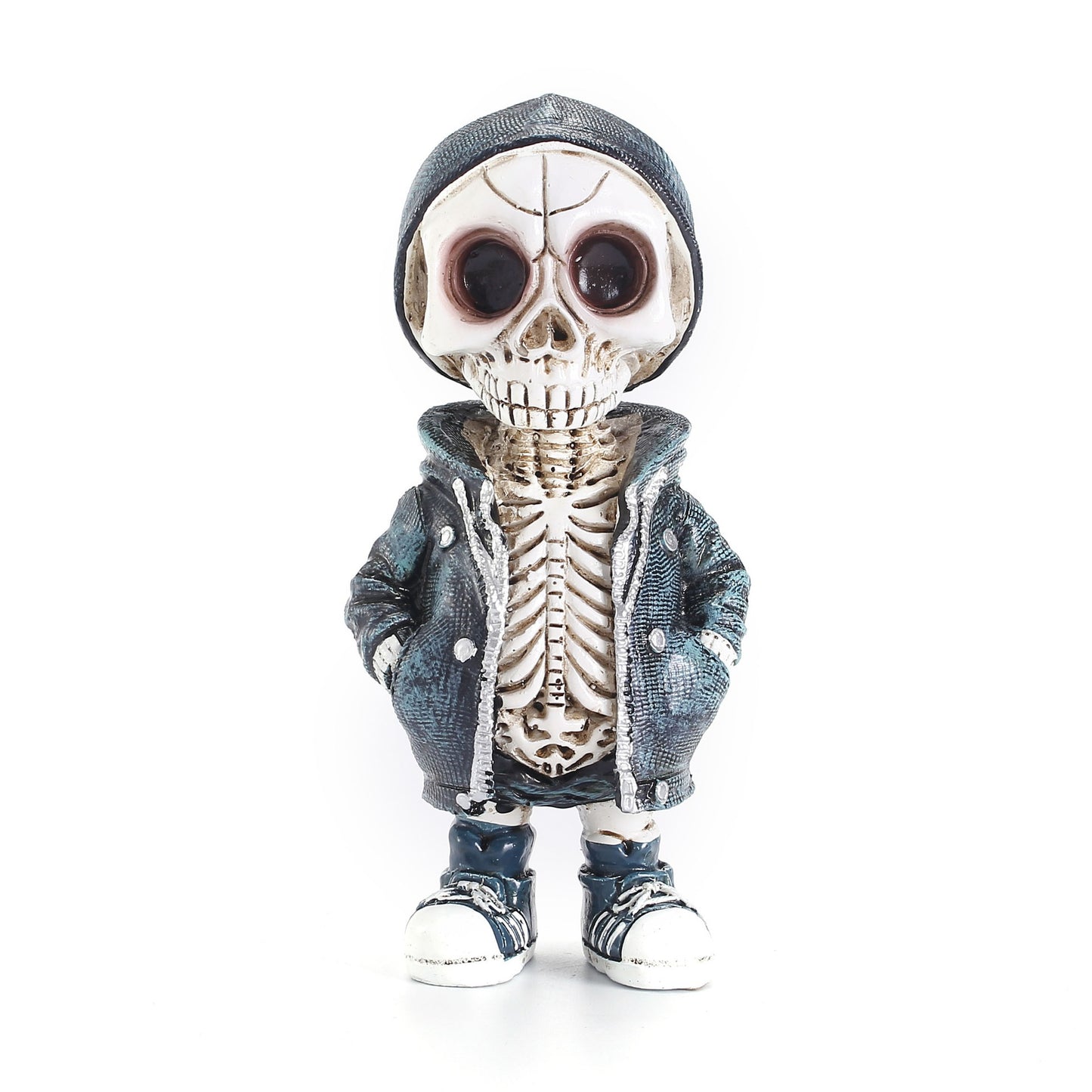 Add a spooky touch to your Halloween decor with this Resin Skeleton Doll Decoration. Crafted from durable resin, it offers a realistic skeletal look that's perfect for creating an eerie atmosphere.