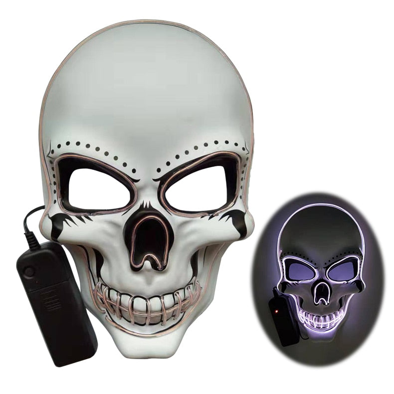 Bring your Halloween costume to the next level with our LED Glowing Skeleton Mask! Light up your spooky look with the eerie glow of this mask and make your costume unforgettable.