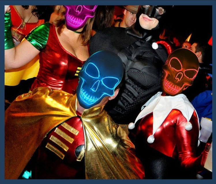 Bring your Halloween costume to the next level with our LED Glowing Skeleton Mask! Light up your spooky look with the eerie glow of this mask and make your costume unforgettable.
