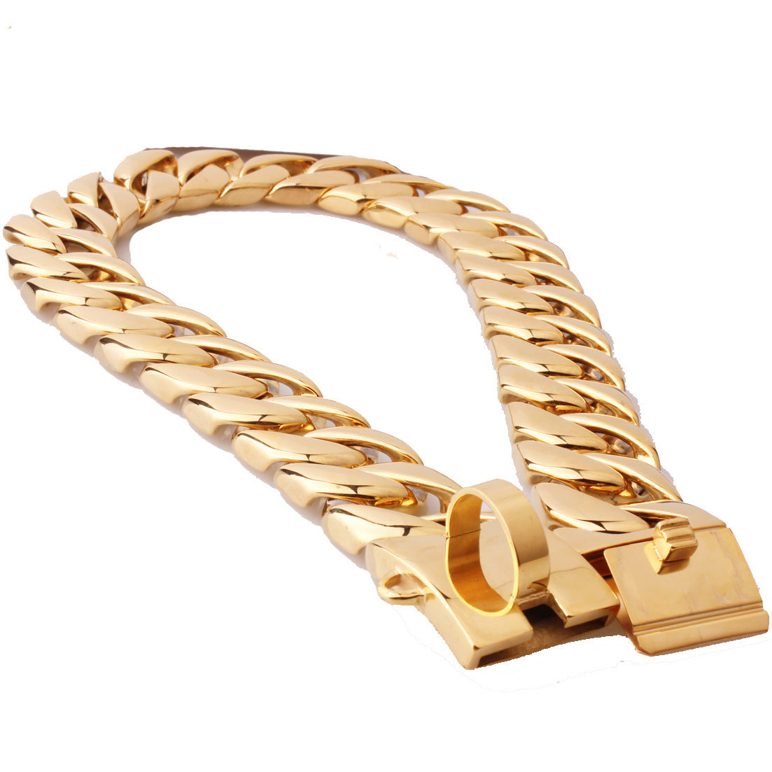 Gold chain bracelet on a white background