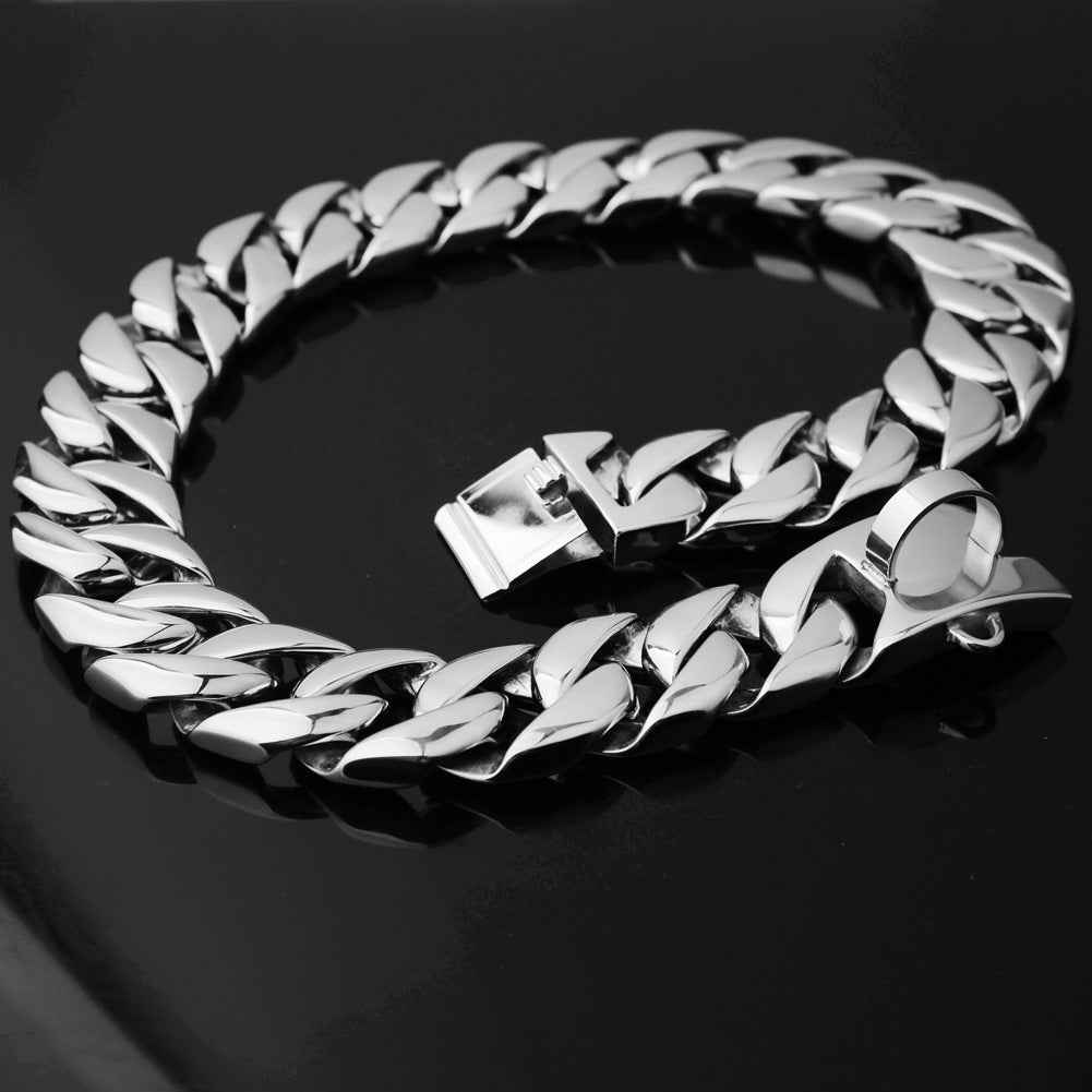 Silver chain bracelet on a black background