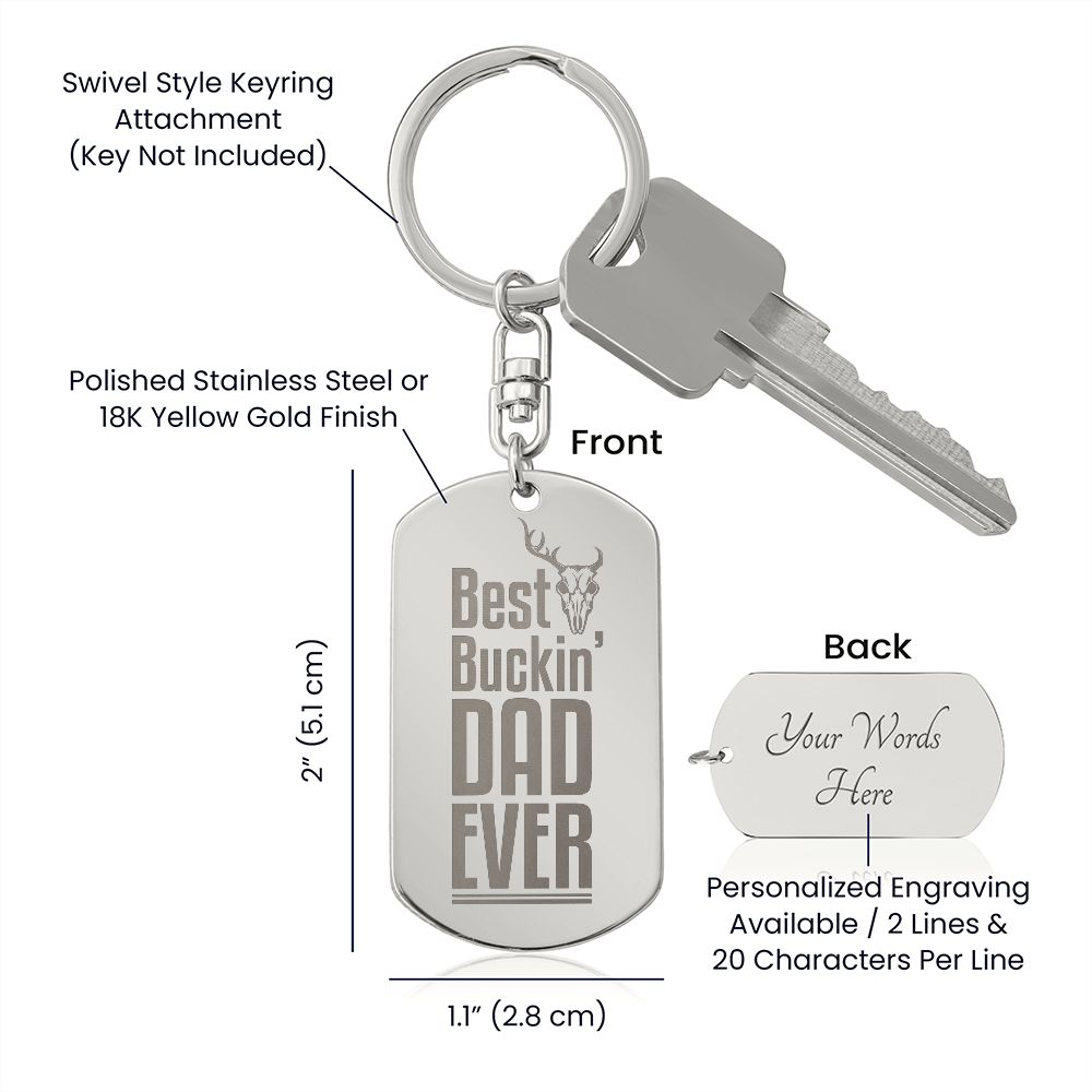 This attractive Engraved Dog Tag Keychain is the perfect gift for a loved one on the go, keeping their keys safe in one spot! Customize the gift even more with a special message or date to the backside for an added personal touch.