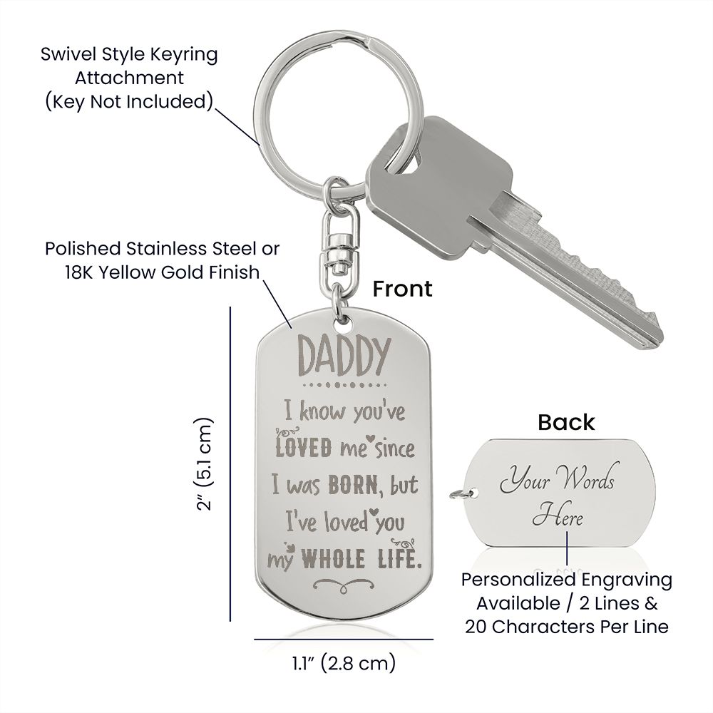 This attractive Engraved Dog Tag Keychain is the perfect gift for a loved one on the go, keeping their keys safe in one spot! Customize the gift even more with a special message or date to the backside for an added personal touch.