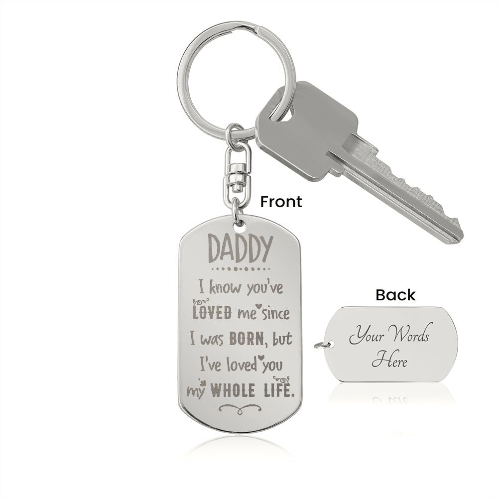 This attractive Engraved Dog Tag Keychain is the perfect gift for a loved one on the go, keeping their keys safe in one spot! Customize the gift even more with a special message or date to the backside for an added personal touch.