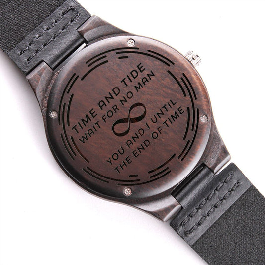 Time And Tide Engraved Wooden Watch
