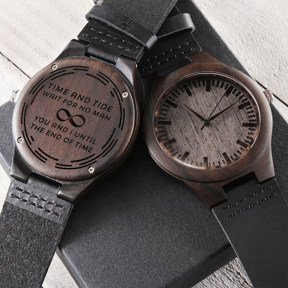Time And Tide Engraved Wooden Watch