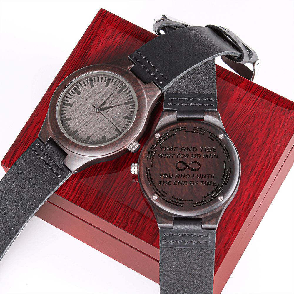 Time And Tide Engraved Wooden Watch
