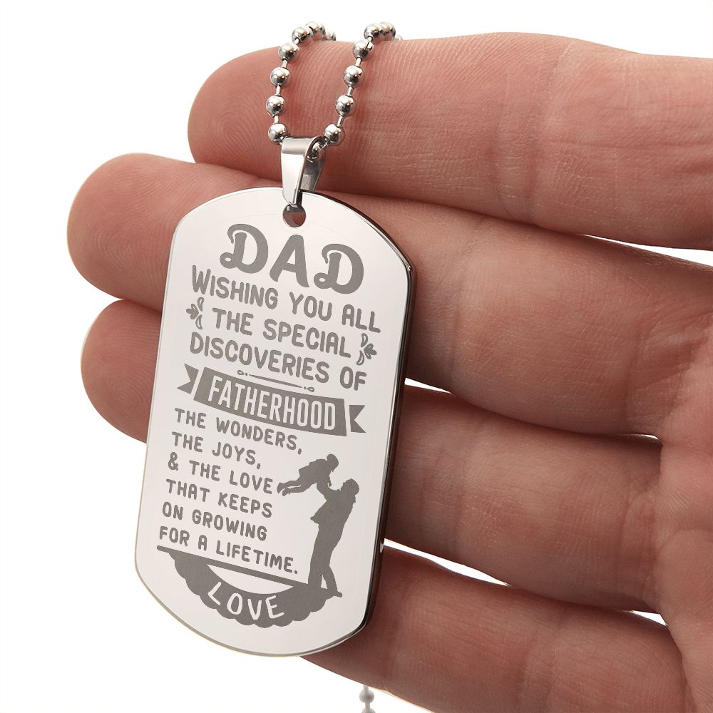 Surprise your Father by giving them this unique and eye catching Engraved Dog Tag Necklace! It's a classic, yet stylish statement piece that is sure to spark conversation.