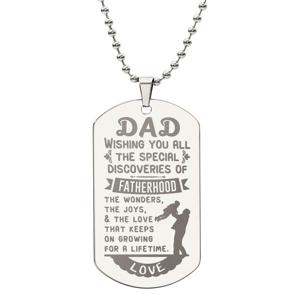 Surprise your Father by giving them this unique and eye catching Engraved Dog Tag Necklace! It's a classic, yet stylish statement piece that is sure to spark conversation.