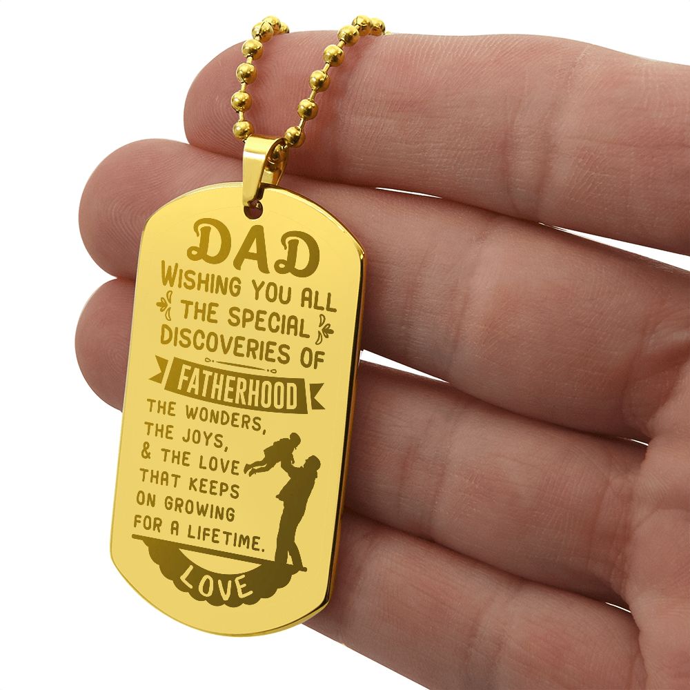 Surprise your Father by giving them this unique and eye catching Engraved Dog Tag Necklace! It's a classic, yet stylish statement piece that is sure to spark conversation.