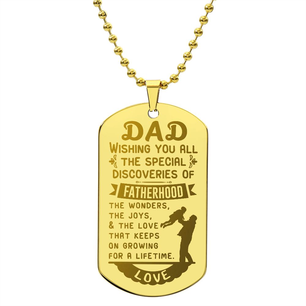 Surprise your Father by giving them this unique and eye catching Engraved Dog Tag Necklace! It's a classic, yet stylish statement piece that is sure to spark conversation.