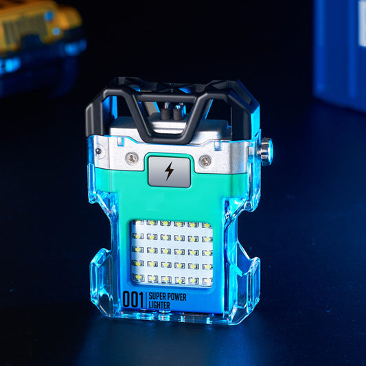 This Transparent Flashlight Double Arc Charging Lighter features a sleek, transparent design. Equipped with two reversible arc charging points, it optimizes efficiency for both lightning and micro USB rechargeable devices.