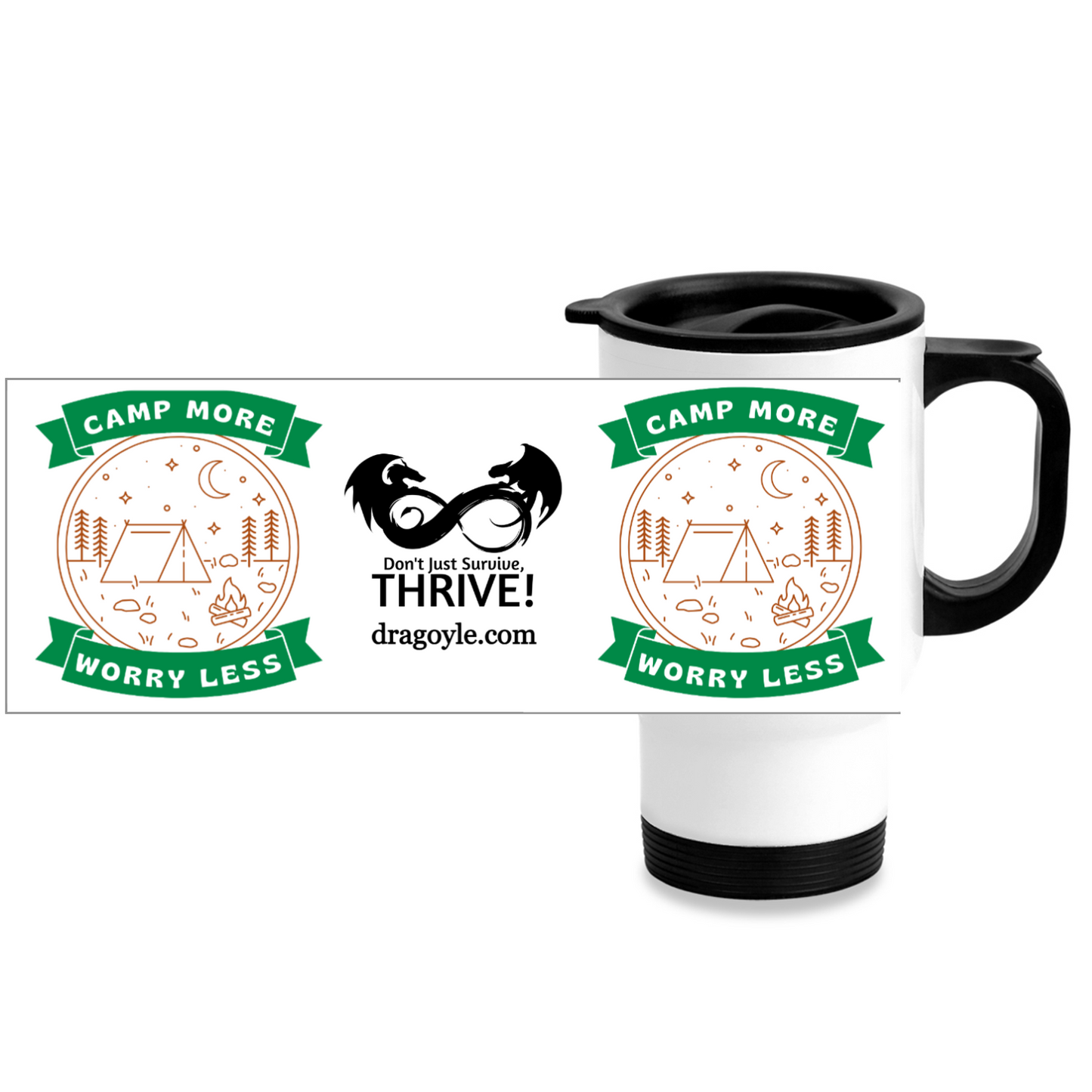 Embrace the great outdoors with our Camp More Worry Less 14oz Stainless Steel Travel Mug! Perfect for keeping your drinks hot or cold while on the go. The durable stainless steel construction and secure lid make it a must-have for any adventurer. Make every sip feel like a mini vacation.