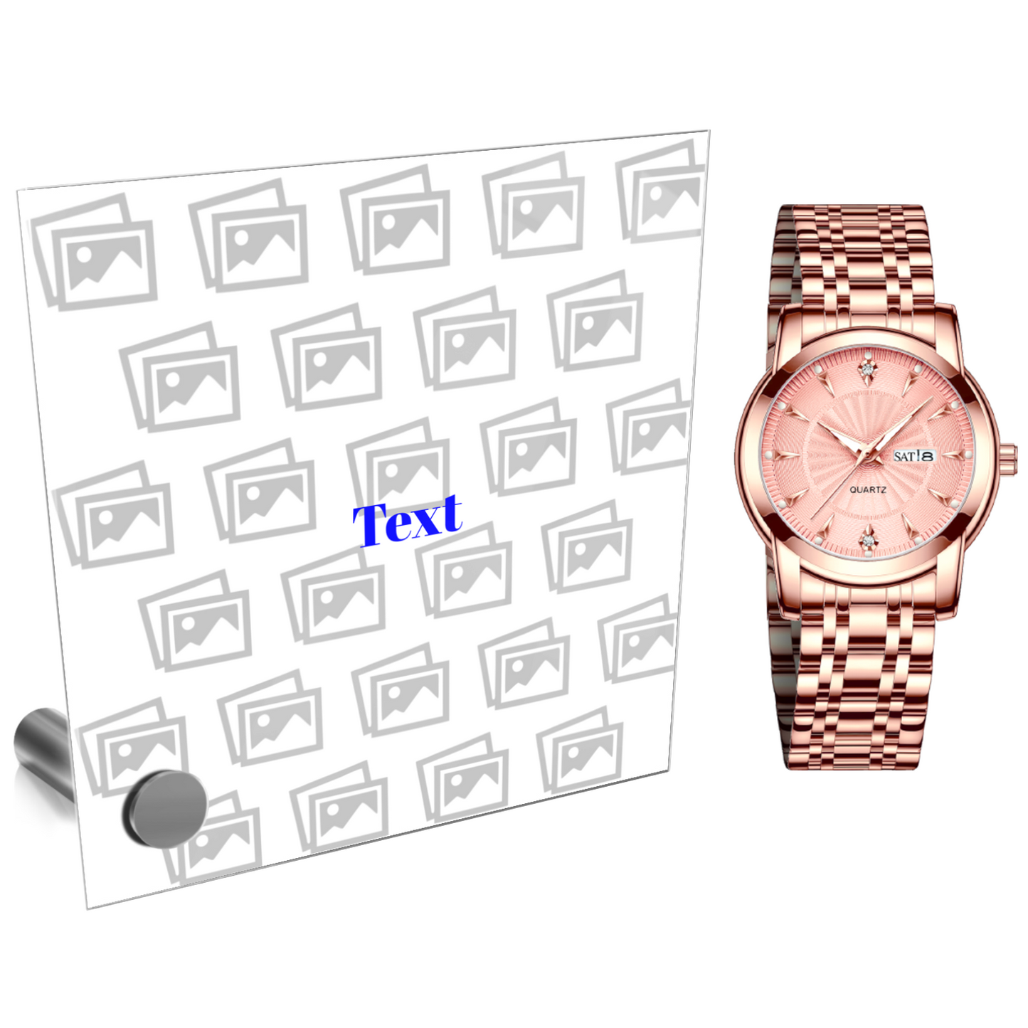 Elevate Your Gift to Timeless Elegance with Our Gold Stainless Steel Ladies' Watch & Personalized Lumenglass Message Stand