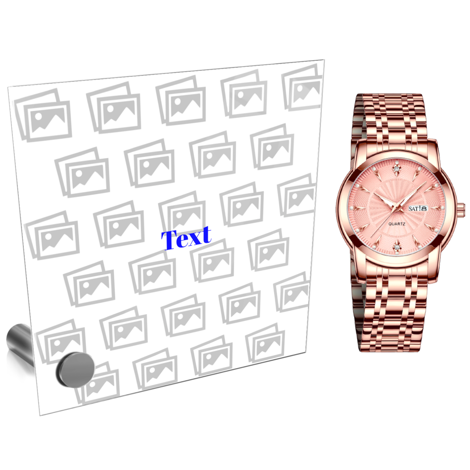 Elevate Your Gift to Timeless Elegance with Our Gold Stainless Steel Ladies' Watch & Personalized Lumenglass Message Stand