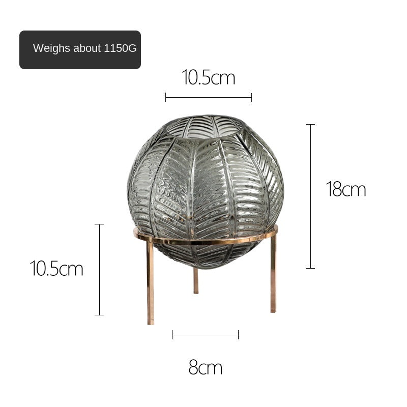 Nordic Leaf Pattern Ball Vase with Metal Frame