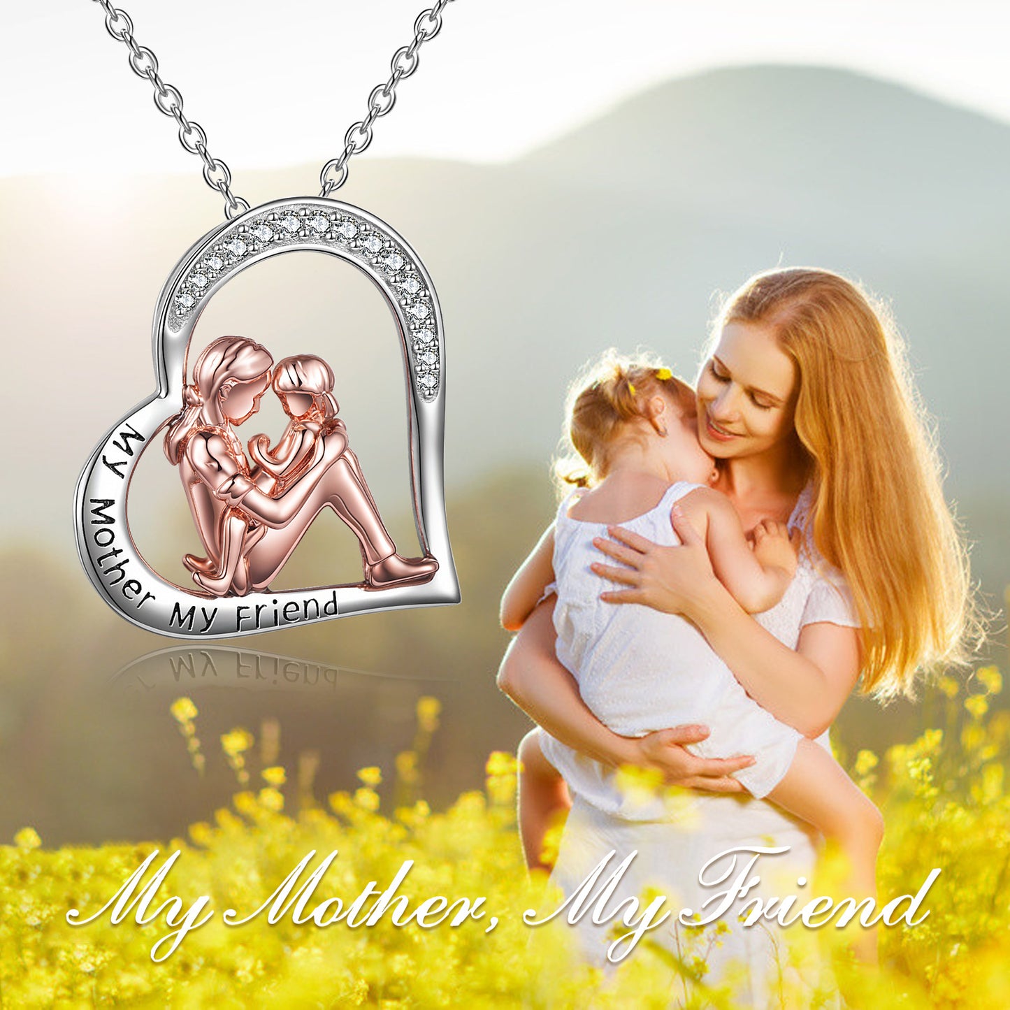 "My Mother My Friend" engraved on the heart-shaped necklace represents the mother's deep love for her daughter. No matter what happens, i will always be your favorite friend. This Mother and Child necklace will be a nice gift for mother, daughter etc.