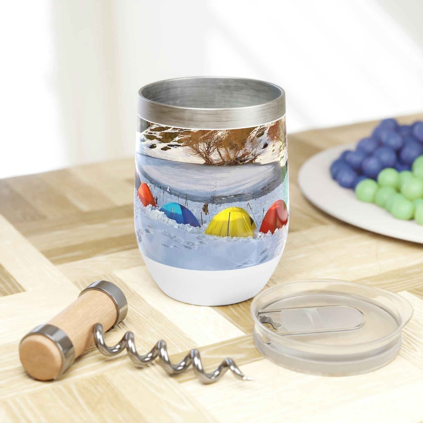 They say wine is the secret to a long, happy life. This custom wine tumbler helps you enjoy your favorite wines at the perfect temperature and can now accommodate your personal designs. Its double-insulated walls help retain your drinks soothingly hot or refreshingly cold, while the stainless steel, stemless design makes for incredible durability and ease of use.