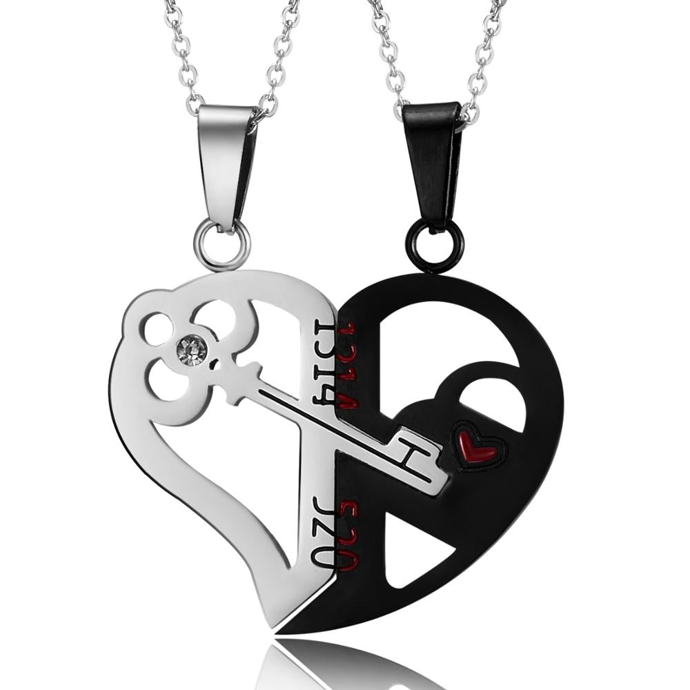 Show your love with this adorable couples mending a broken heart key necklace set. One for each of you, to show that your love fits together perfectly. Comes in two color styles and the chain is 50cm long. This couples necklace is perfect for everyday use or to go to that fun party. Makes an awesome Valentine's gift.