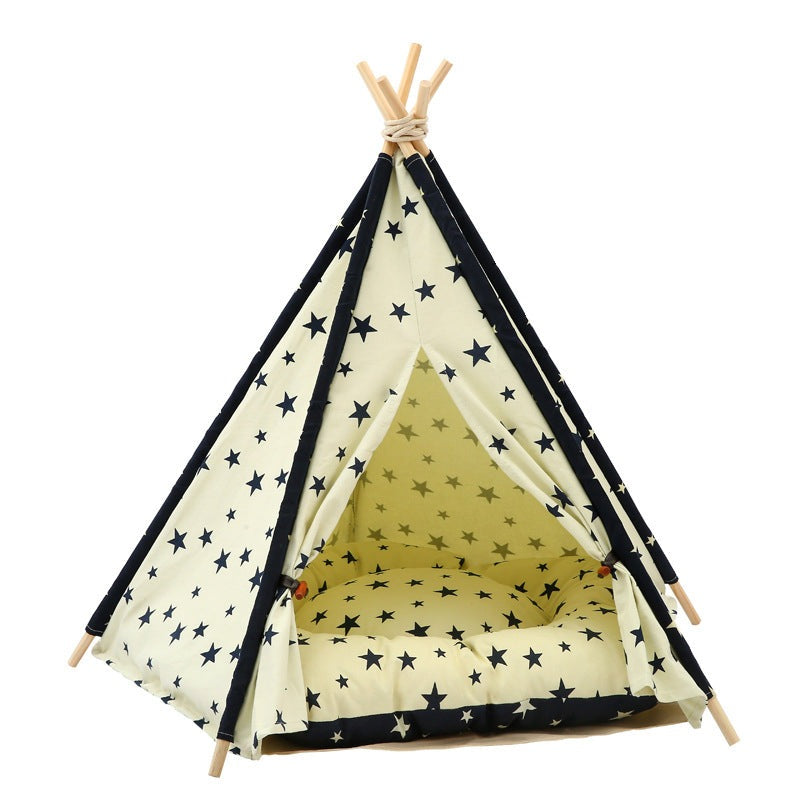 Create a cozy hideaway for your furry friend with our Teepee! Suitable for pets up to 15lbs, this teepee comes with a thick cushion for ultimate comfort. Perfect for naps, lounging, or playing, your pet will love this quirky shelter. Let the adventures begin!