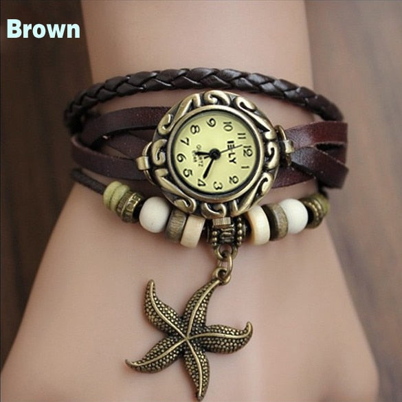 This fun stylish watch includes a weave wrist wrap made with genuine leather is bound to be the final piece to your beach outfit. A great quartz time piece with a lovely look.