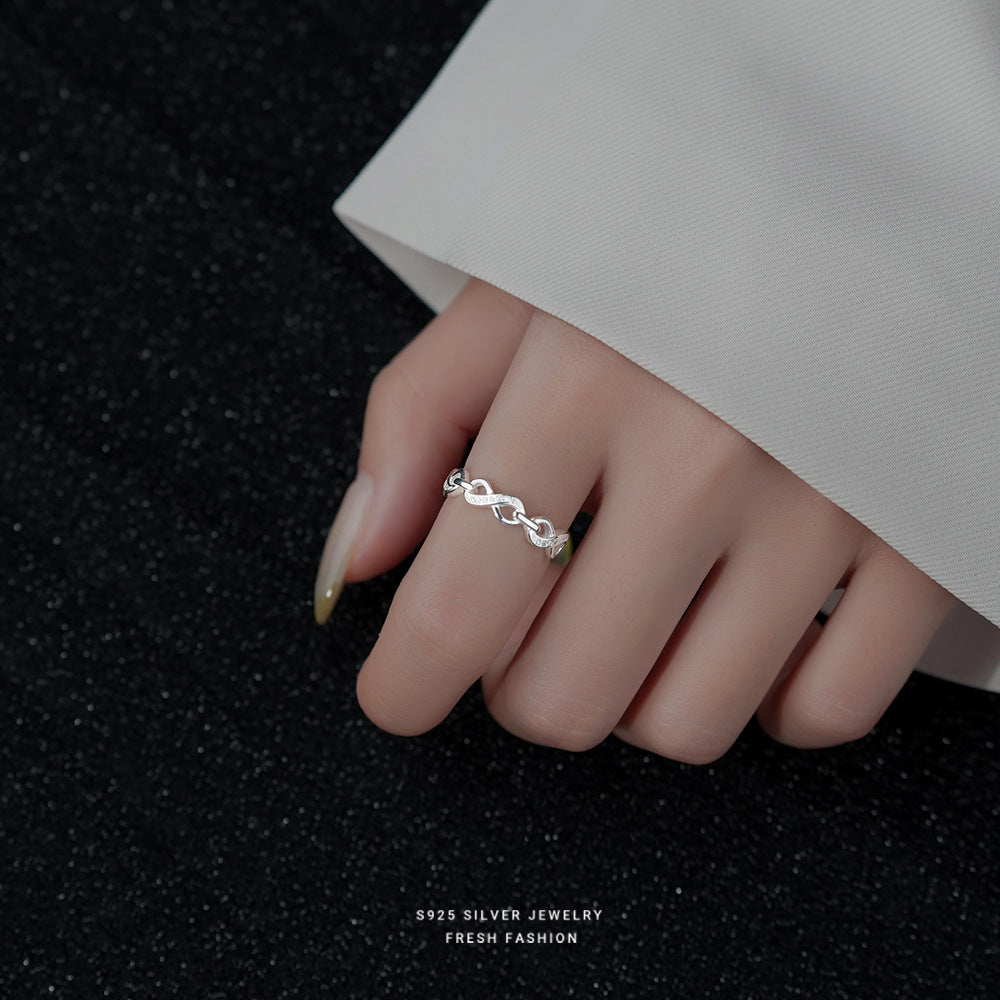 This fashionable High-End S925 Sterling Silver Endless Love Ring beautifully combines the classic elegance of sterling silver with the comfort of a light-weight and hypoallergenic material. Its flawless polish and intricate design offer effortless sophistication and timeless design. Crafted with 925 silver, this ring is designed to last, hypoallergenic and tarnish resistant.