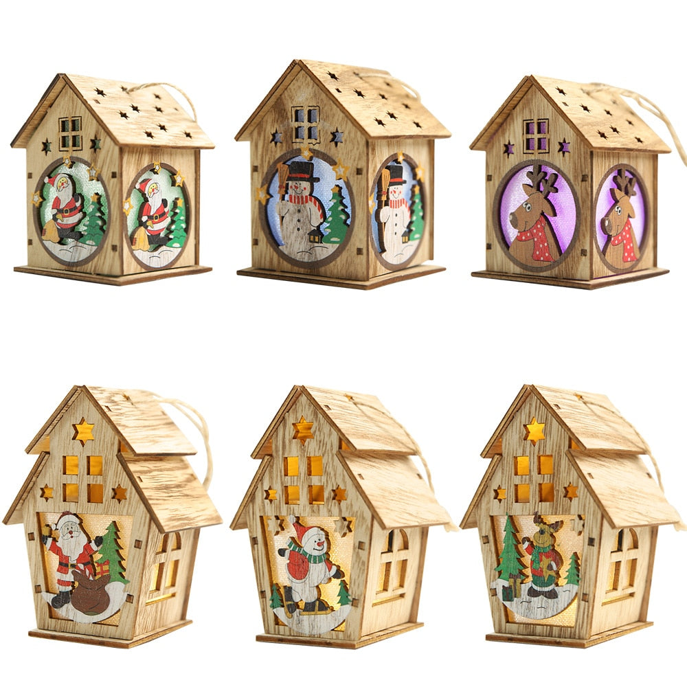 This small house is made of high-quality wood, three-dimensional cutting technology, three-dimensional shape and cartoon Christmas pattern. Turn on the switch to start warm heart Christmas. This product uses three button batteries and can be replaced by itself. This product can be used for supermarket windows, product counters, family gatherings, Christmas trees, office decorations and can also be used as photography props to create a Christmas atmosphere.