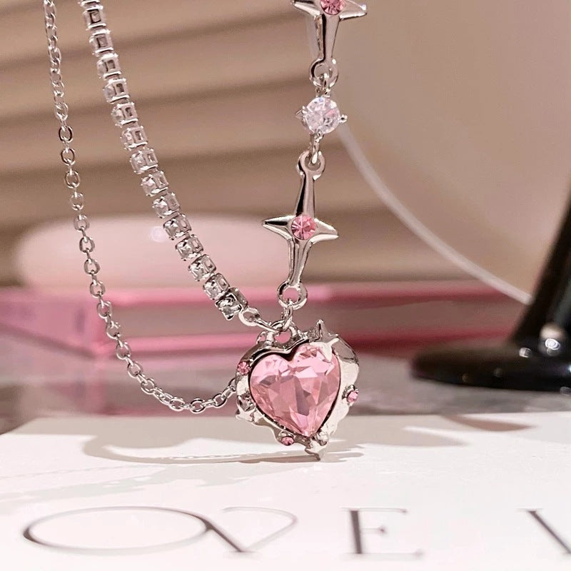 This Adorable sweet and cool pink love diamond necklace is sure to please even the pickiest of ladies. Whether it's a gift for Valentine's day, birthday, Christmas or any special occasion, your love with adore this unique necklace.