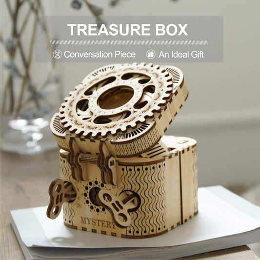 A fun and satisfying do it yourself wooden treasure box. Makes a great gift for those that love doing things with their hands or the artist in the house. This 3D jewelry box needs to be put together and will give you a secret place to put your favorites small trinkets.