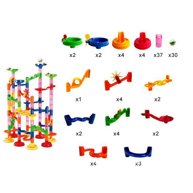 This DIY marble racing maze ball track is one of my most favorite childhood toys. I enjoy this set with my grandson, we have hours of fun creating new designs and laughing with delight when the marbles race to the bottom. A fun enjoyable family activity.
