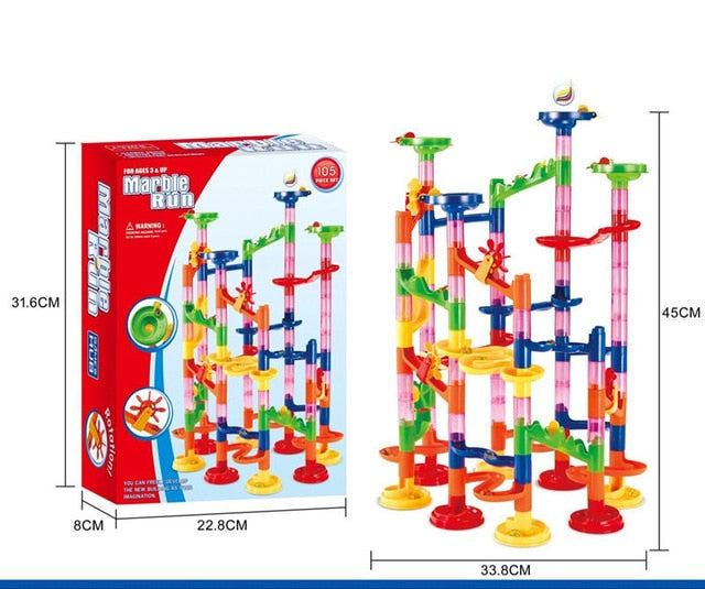 This DIY marble racing maze ball track is one of my most favorite childhood toys. I enjoy this set with my grandson, we have hours of fun creating new designs and laughing with delight when the marbles race to the bottom. A fun enjoyable family activity.