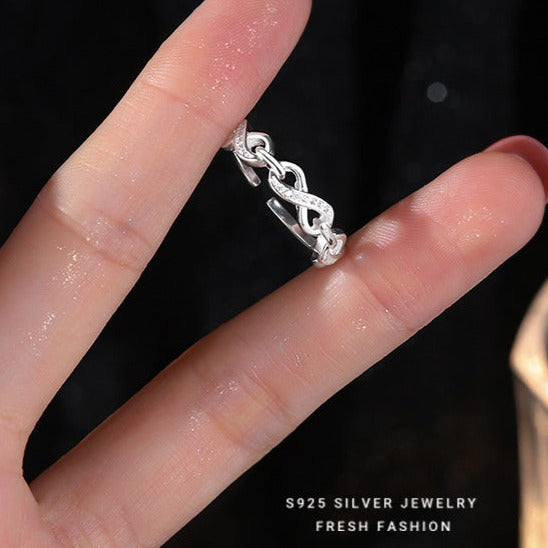 This fashionable High-End S925 Sterling Silver Endless Love Ring beautifully combines the classic elegance of sterling silver with the comfort of a light-weight and hypoallergenic material. Its flawless polish and intricate design offer effortless sophistication and timeless design. Crafted with 925 silver, this ring is designed to last, hypoallergenic and tarnish resistant.
