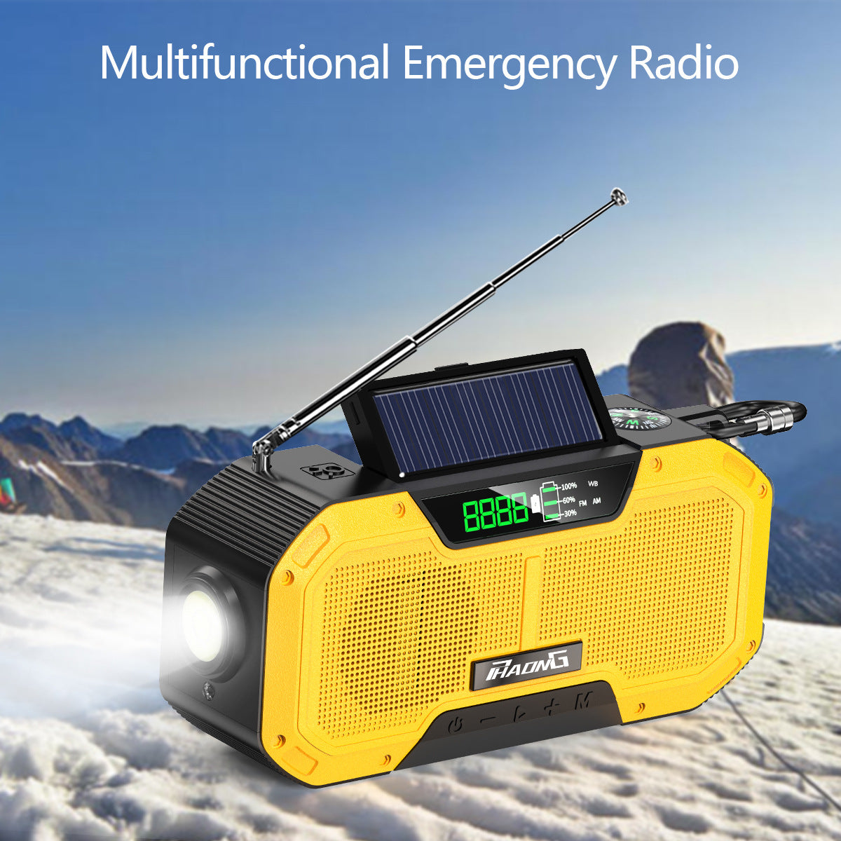 This solar powered emergency radio has a Bluetooth speaker, strong flashlight and several mobile phone charger plugs. This is great for your emergency kits, camping kits and can provide much needed solar power when electricity isn't available due to an emergency situation.